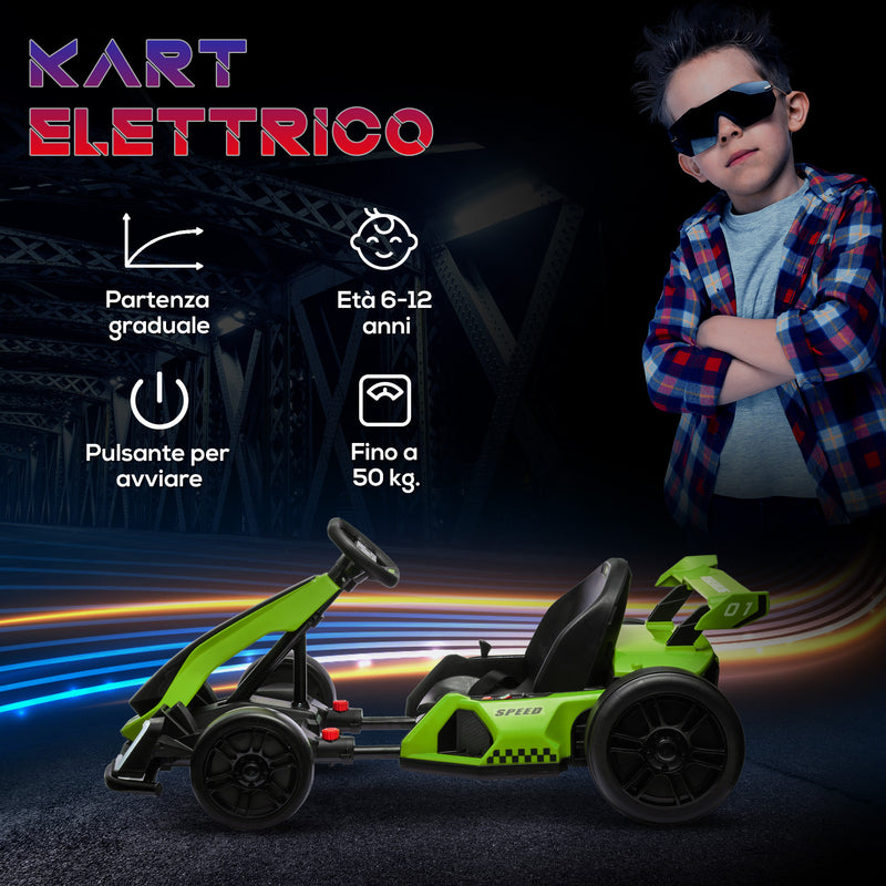 Go Kart Elettrico per Bambini 24V 12km/h con Seggiolino Regolabile Verde  -7