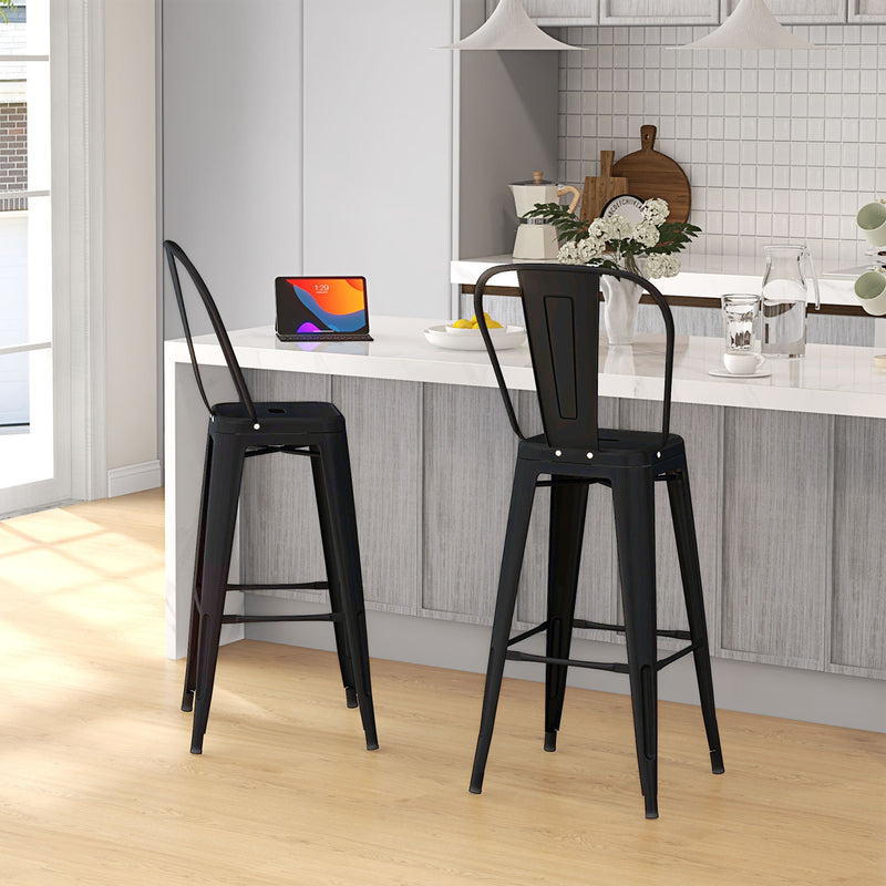 Set 2 Sgabelli da Bar Stile Industriale Schienale Rimovibile 44x49x116 cm in Metallo Nero-2