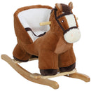 Cavallo a Dondolo per Bambini in Legno e Peluche Cavallo Marrone  -1