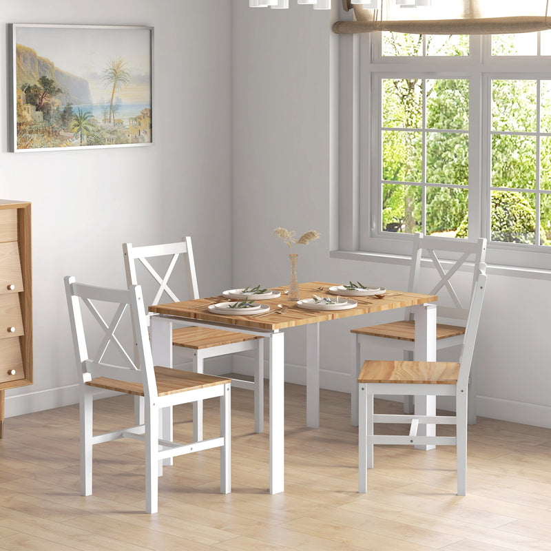 Set 4 Sedie per Cucina e Soggiorno con Schienale a Croce 41x46,5x86 cm in Legno di Pino Bianco e Rovere-2