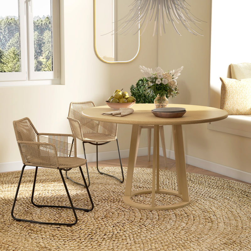 Set 2 Sedie da Pranzo Stile Boho da Interno con Schienale Basso e Braccioli 56x59x74 cm in Rattan PE Giallo-2