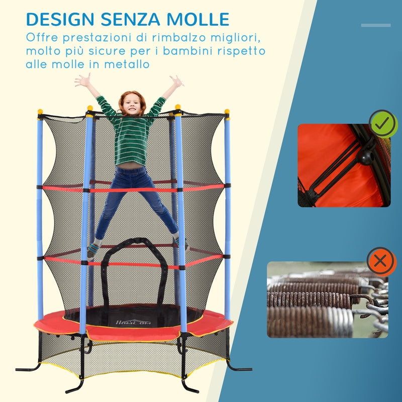 Trampolino Elastico per Bambini da 3 Anni Ø175 cm con Rete di Protezione Multicolore -4