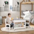 Set Tavolino per Bambini e 2 Sedie Piano del Tavolo 2 in 1 con Lavagna e Contenitori Grigio-2