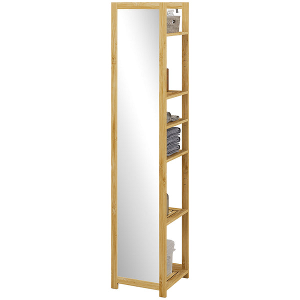 prezzo Mobile a Colonna con Specchio 6 Ripiani in Bambù 35x35x168 cm Colore Legno