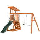 Set con Scivolo 2 Altalene da Giardino e Parete da Arrampicata per Bambini 261x269x228 cm in Legno-1