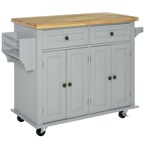 Carrello Isola da Cucina 2 Cassetti e 2 Armadietti Piano in Legno 111x44,5x82,5 cm Grigio sconto