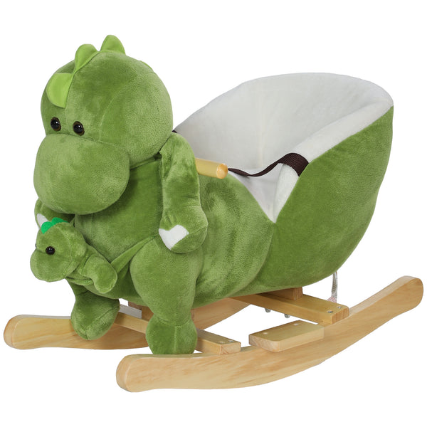 Cavallo a Dondolo per Bambini 32 Melodie in Legno e Peluche Dinosauro Verde sconto