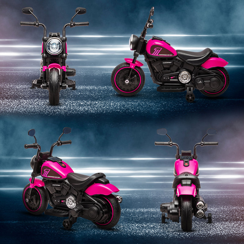 Moto Elettrica per Bambini 6V con Rotelle Rosa e Nero-8