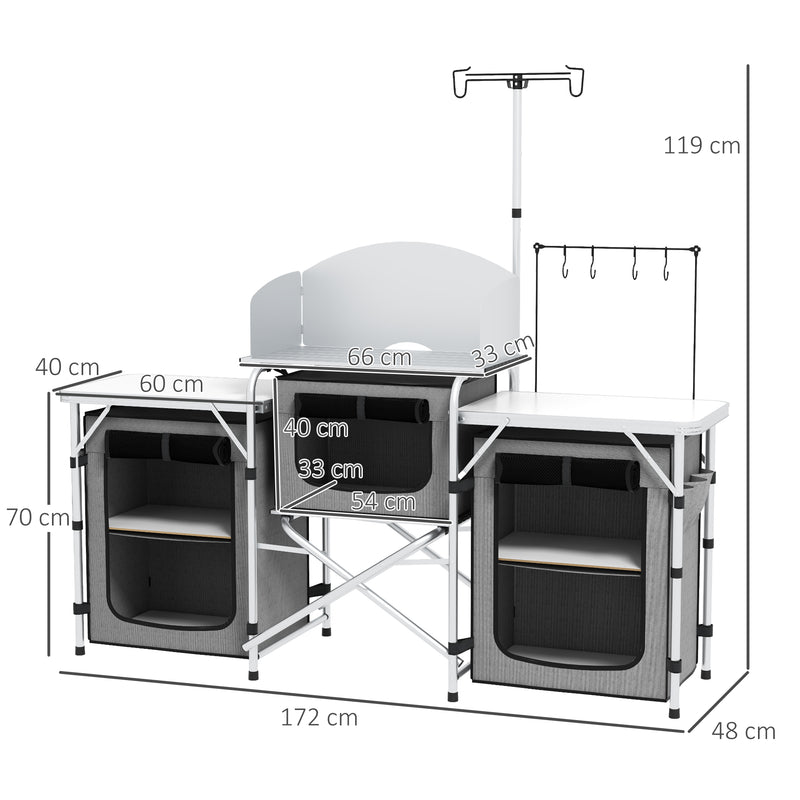 Cucina da Campeggio Pieghevole 3 Piani 172x48x119 cm Grigio e Argento-3