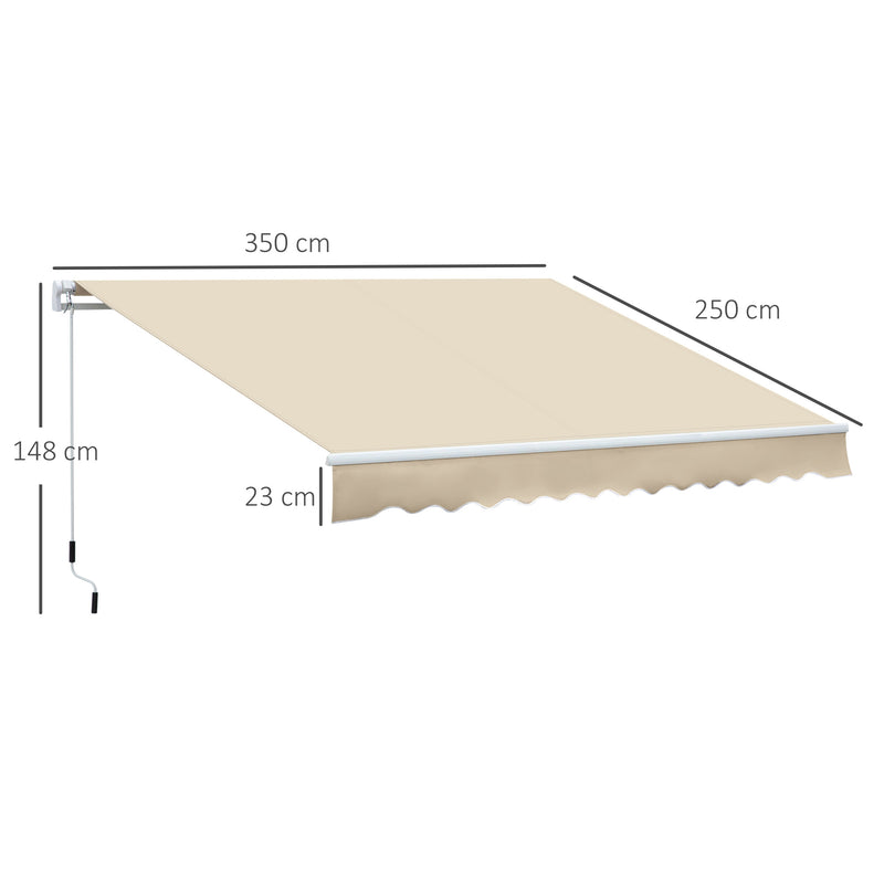 Tenda da Sole per Esterno Avvolgibile a Bracci 350x250 cm con Apertura a Manovella Crema-3