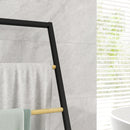 Piantana Portasciugamani da Bagno da Terra 4 Sbarre 40,5x28x98cm in Bambù e Acciaio Nero-9