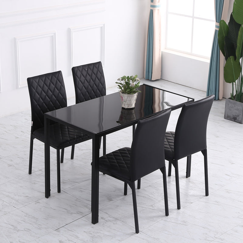 Set 4 Sedie da Pranzo in Finta Pelle Effetto Diamantato Nero   -6