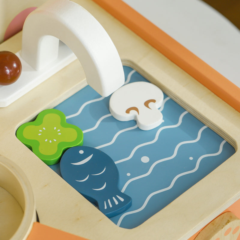 Cucina Giocattolo per Bambini Fornello e 12 Accessori in Legno   -9