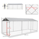 Kennel per Cani da Esterno 6x2,3x2,3m con Tetto Impermeabile in Tessuto Oxford e Acciaio Argento-3