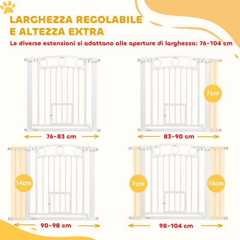 Cancelletto di Sicurezza per Animali con Estensioni 76-104 cm Porta per Gatti Bianco -4