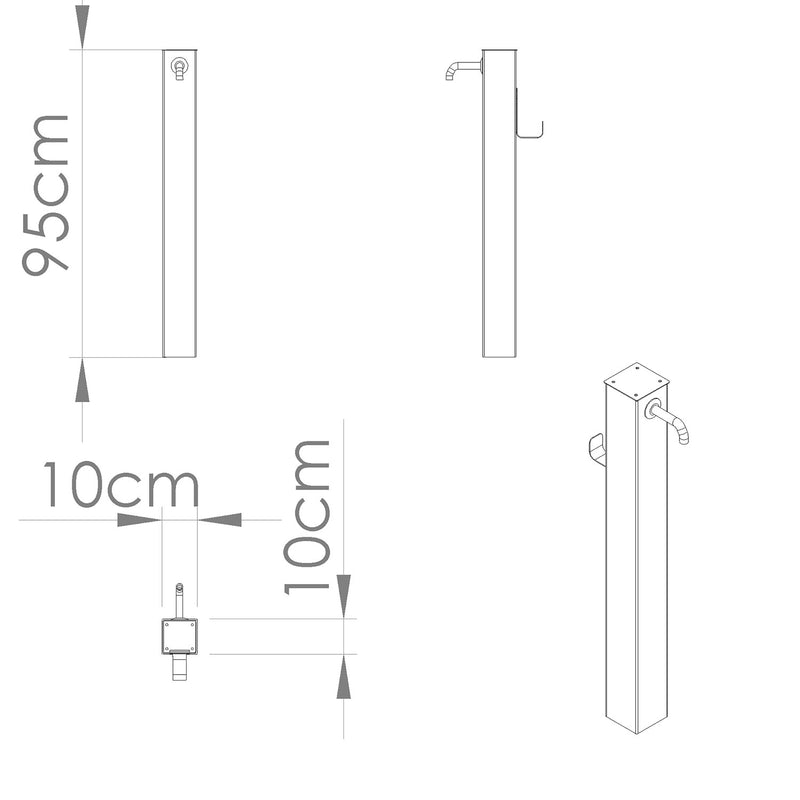 Fontana da Giardino Design a Colonna Quadrata Rubinetto in Ottone e Base 5 mm Antracite  -3