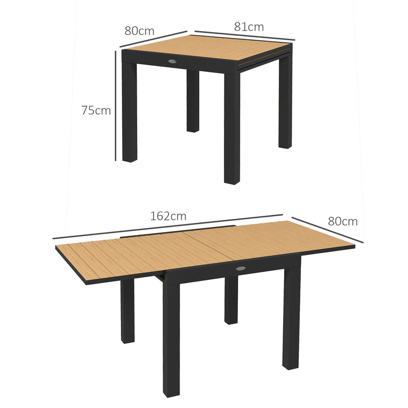 Tavolo da Giardino Allungabile per 4-6 Persone 81/162x80x75 cm in Alluminio con Piano a Doghe Giallo-3