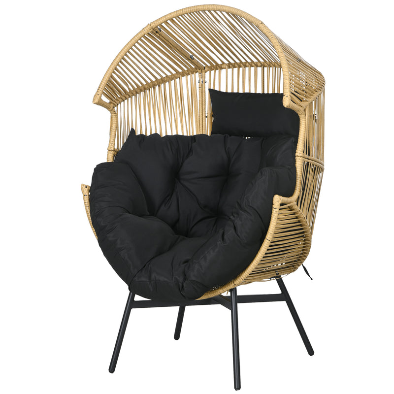 Poltrona da Giardino a Uovo con Poggiatesta e Cuscini per Seduta 89x75x143 cm in Rattan e Acciaio Sabbia e Nero-1