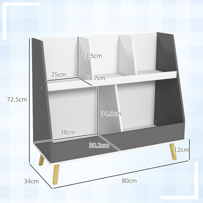 Mobile Portagiochi per Bambini a 2 Livelli con 5 Scomparti 80x34x79 cm in Legno Grigio-3