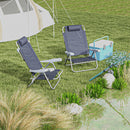 Set 2 Sedie da Pesca Pieghevoli e Reclinabili 6 Livelli 62x65x80 cm in Alluminio e Tessuto Blu Scuro-2