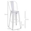 Set 4 Sgabelli da Bar Stile Industriale Schienale Rimovibile 44x53x116 cm in Metallo Bianco-3