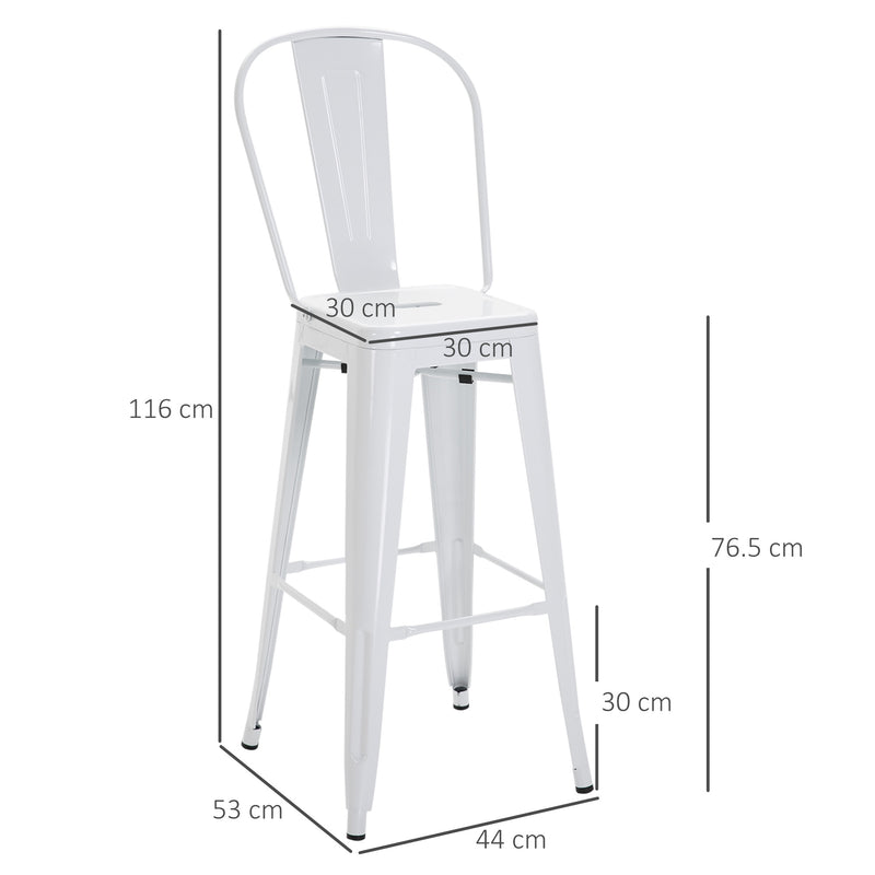 Set 4 Sgabelli da Bar Stile Industriale Schienale Rimovibile 44x53x116 cm in Metallo Bianco-3