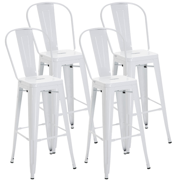 Set 4 Sgabelli da Bar Stile Industriale Schienale Rimovibile 44x53x116 cm in Metallo Bianco sconto