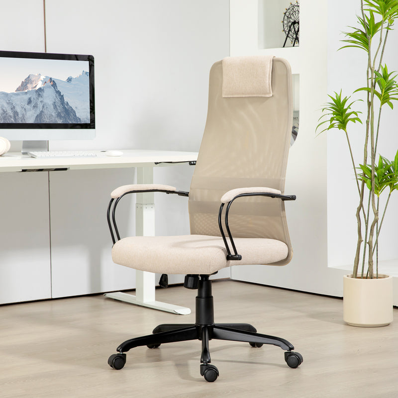 Sedia da Ufficio Ergonomica Girevole con Reclinazione Altezza Regolabile 58x61x115-125 cm Beige  -2