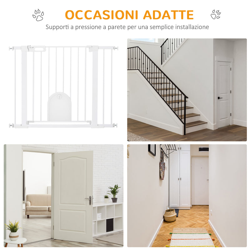 Cancelletto di Sicurezza per Cani con Porta Piccola Regolabile e Chiusura Automatica 75-103x76 cm Bianco-9