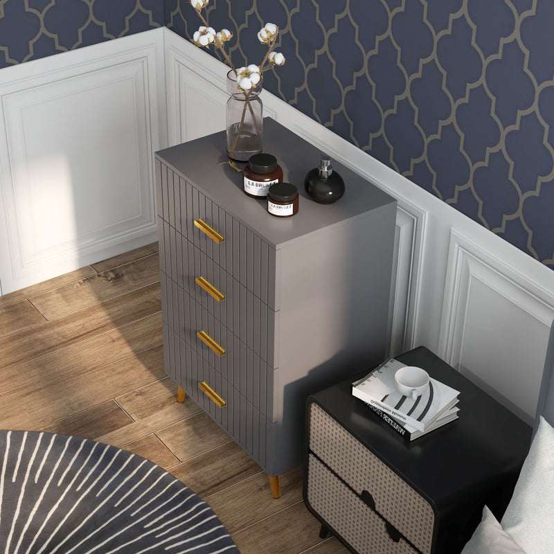 Cassettiera 4 Cassetti Design Moderno 60x40x90 cm in Legno e Alluminio Oro e Grigio Scuro -7