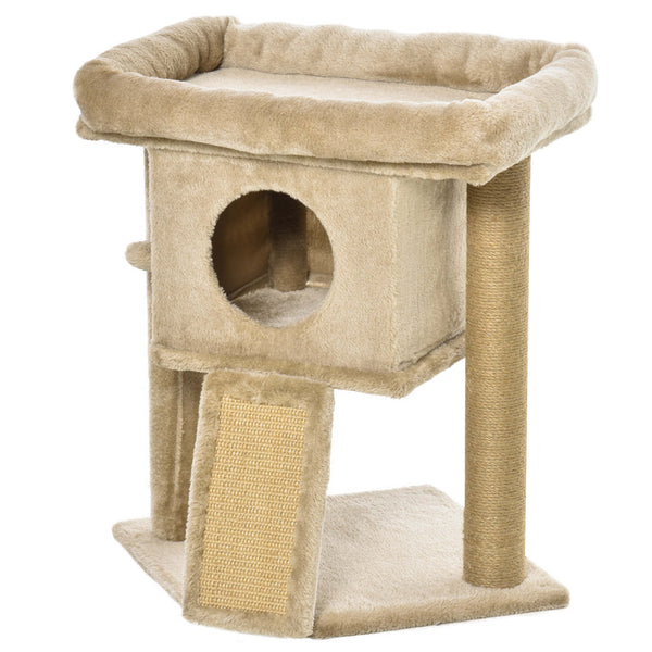 acquista Albero Tiragraffi per Gatti con Casetta e Lettino 40x40x57 cm in Peluche e Juta Marrone