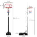 Canestro da Basket ad Altezza Regolabile 210-260 cm con Base Riempibile e 2 Ruote   -3