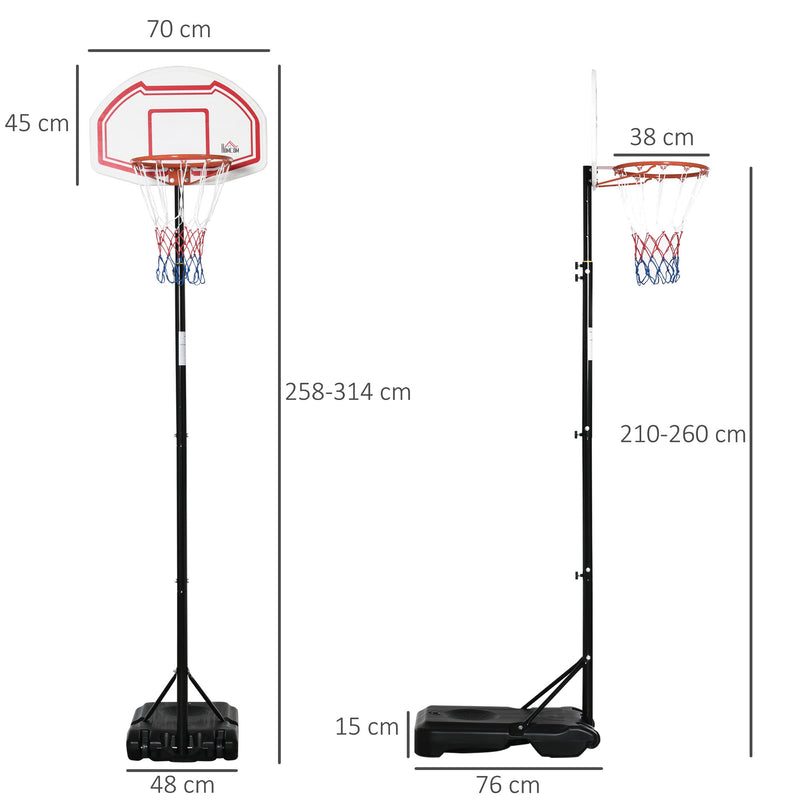 Canestro da Basket ad Altezza Regolabile 210-260 cm con Base Riempibile e 2 Ruote   -3