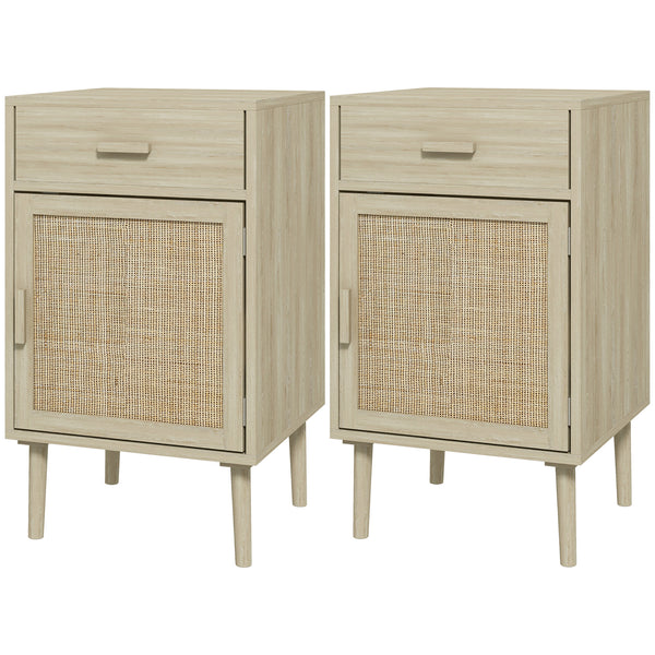 Set 2 Comodini per Camera da Letto con Cassetto e Anta 40x40x68,5 cm in Rattan Stile Boho Naturale sconto