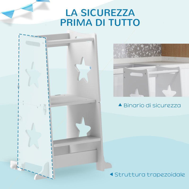 Torre Montessoriana Scala Convertibile in Tavolo con Sedia 60x44,5x86 cm in Legno Bianco -4