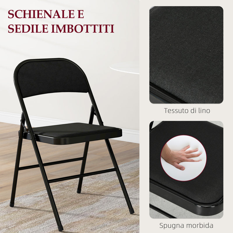 Set 4 Sedie Pieghevoli con Seduta Imbottita e Struttura in Acciaio Nero  -4