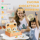 Cucina Giocattolo per Bambini Fornello e 12 Accessori in Legno   -4