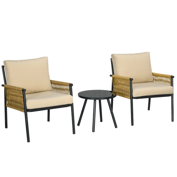 online Set Tavolino e 2 Poltroncine con Cuscini da Giardino in Rattan PE Acciaio e Poliestere Beige