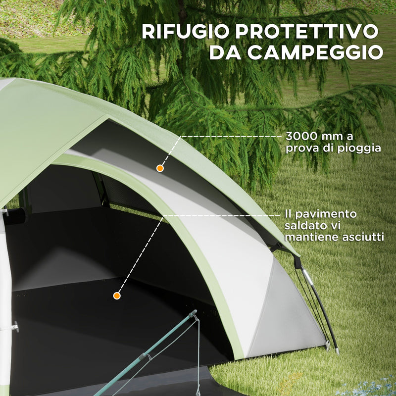 Tenda da Campeggio 3 Posti con Finestra a Rete 270x210x150 cm in Poliestere e Fibra di Vetro Grigio e Verde-4