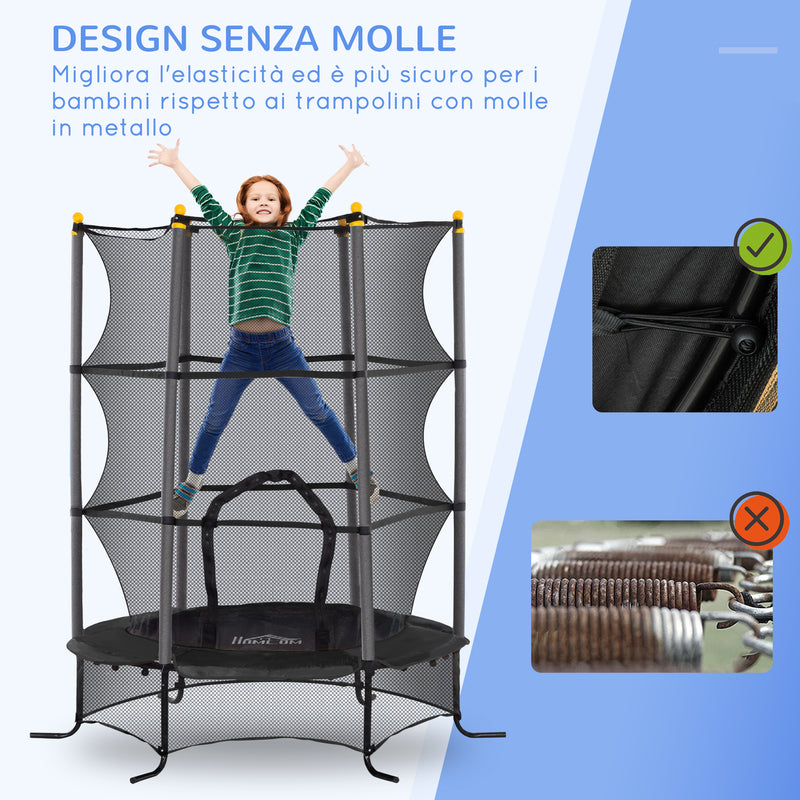 Trampolino Elastico per Bambini da 3 Anni Ø160 cm con Rete di Protezione Nero -4