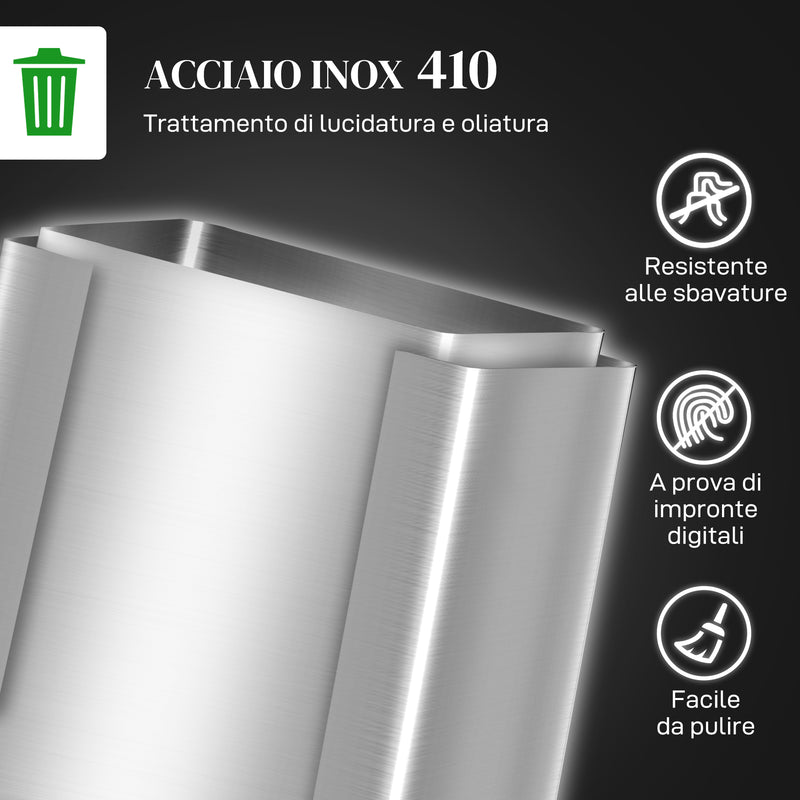 Pattumiera a Pedale 2 Sezioni 30L 47,7x37,5x66,8 cm in Acciaio Inox e PP  -5