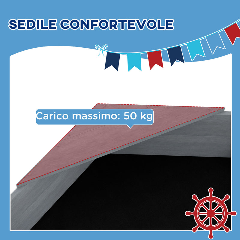 Sabbiera per Bambini 3-8 Anni a forma di Barca 190x90x138 cm in Legno di Abete e Poliestere-6