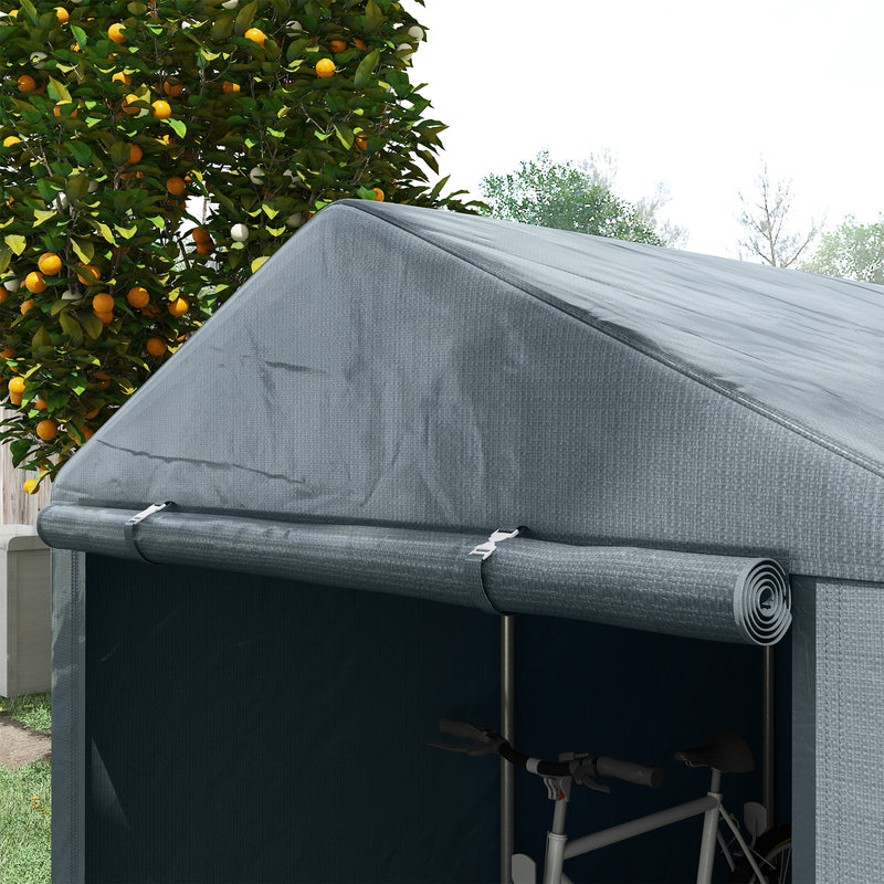 Capanno Box per Attrezzi da Giardino 160x218x172 cm Tenda in PE anti UV e Acciaio Grigio scuso-7