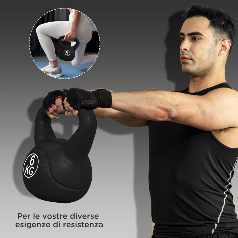 Kettlebell per Allenamento 6 kg in Plastica e Sabbia Nero  -7