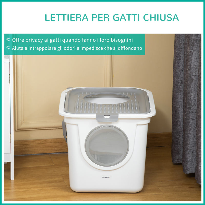 Lettiera per Gatti Chiusa 44x55x39 cm 2 Ingressi Vassoio Estraibile e Paletta Bianco-5