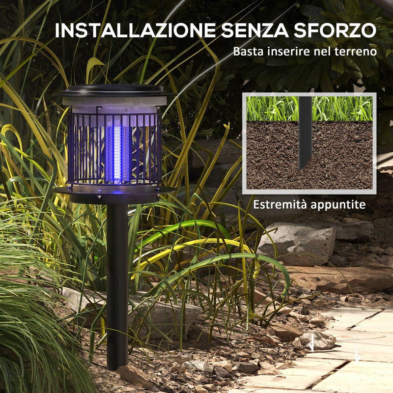 Set 2 Lampade Antizanzare da Esterno 2 in 1 con Luce LED e UV Ø18x45 cm a Ricarica Solare e USB Nero-6