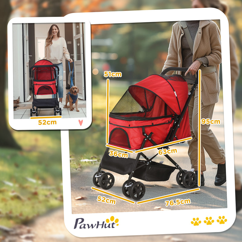 Passeggino per Cani Piccoli Pieghevole Maniglione Reversibile 76,5x52x95cm Rosso -3