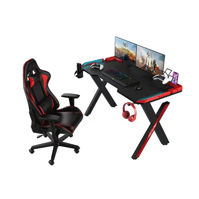 Scrivania Gaming 140x75x60 cm Margit nero e rosso-3