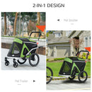 Carrello Rimorchio per Cani da Bicicletta 2 in 1 Pieghevole con Catarifrangenti e Bandierina Verde-6