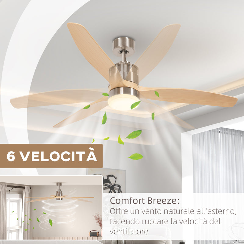 Ventilatore da Soffitto con Luce LED Bianca a 6 Velocità e Timer Ø132 x 43A cm in Metallo e Acrilico -4